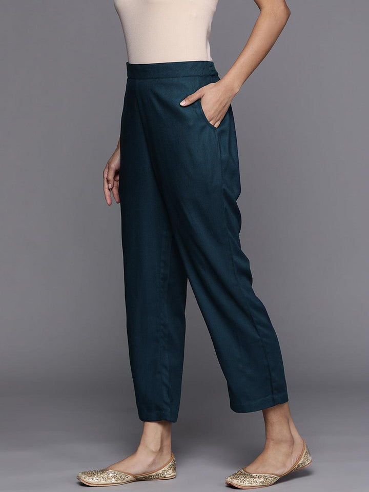 Blue Solid Pashmina Wool Trousers