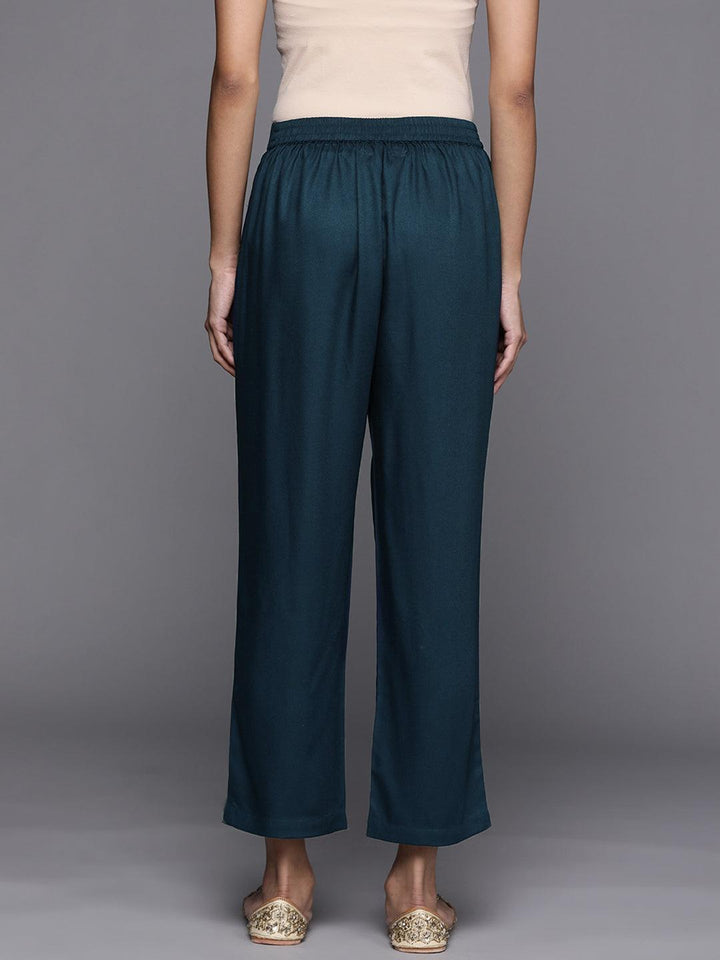 Blue Solid Pashmina Wool Trousers