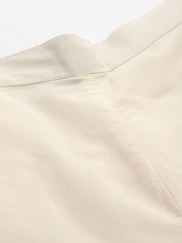 Off White Embroidered Cotton Trousers