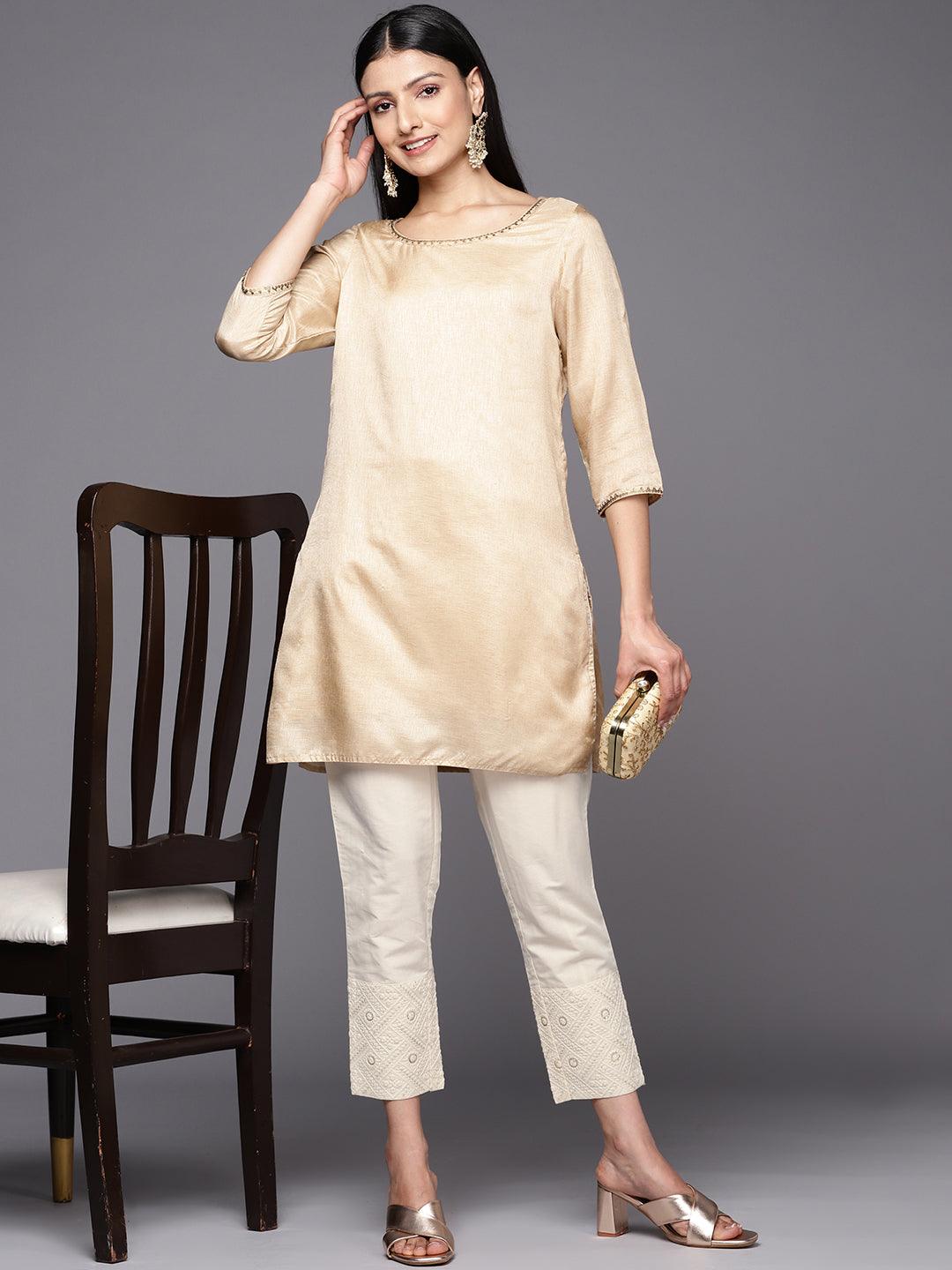 Off White Embroidered Cotton Trousers - ShopLibas 