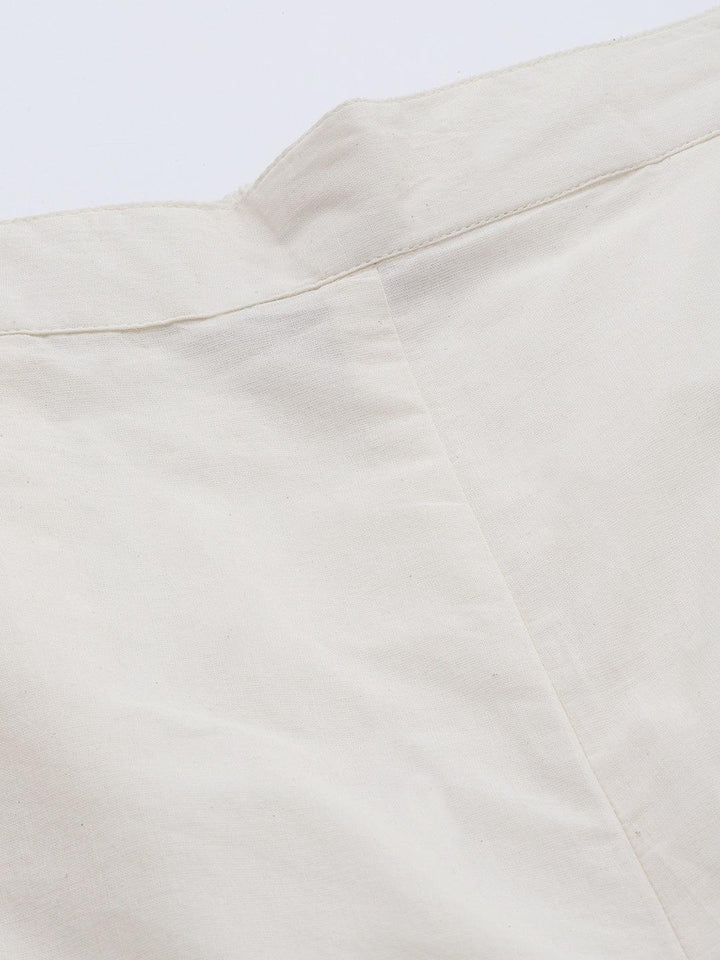 Off White Embroidered Cotton Trousers