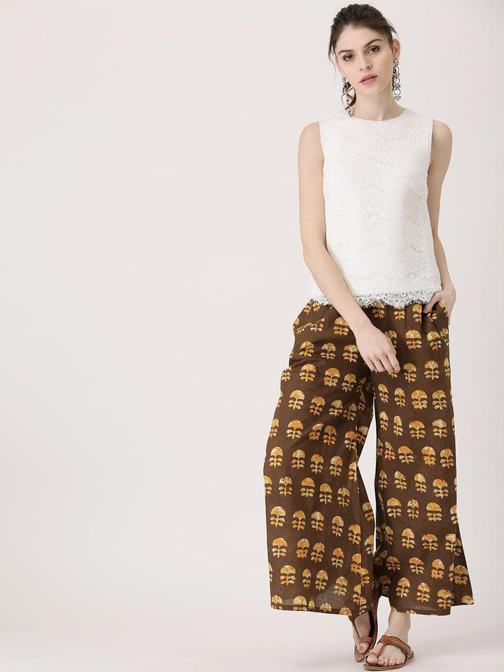 Brown Printed Cotton Palazzos