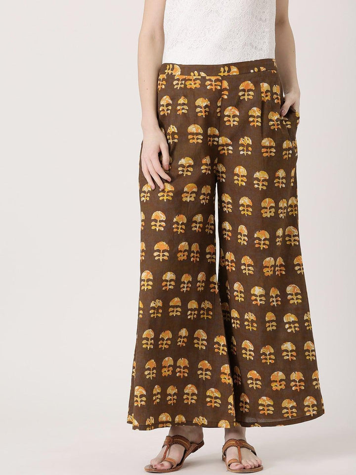 Brown Printed Cotton Palazzos