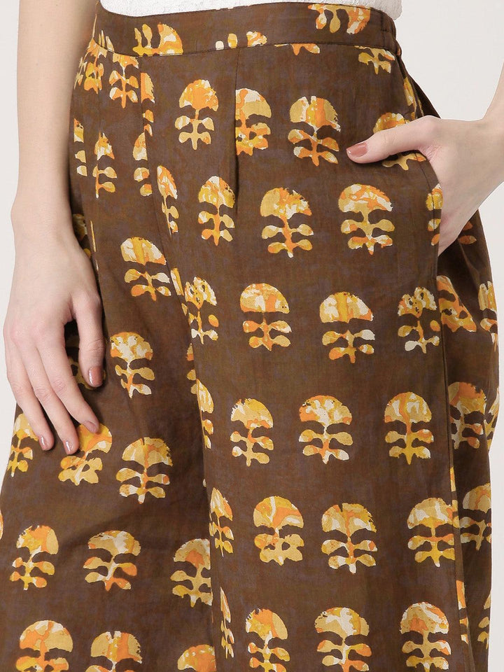 Brown Printed Cotton Palazzos