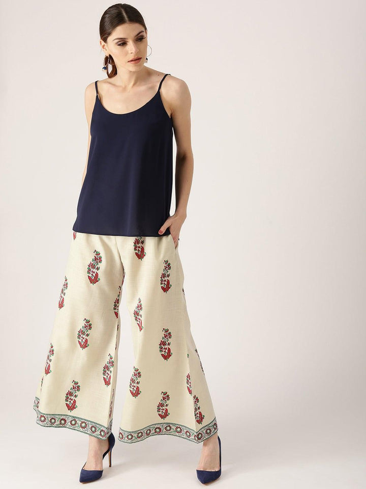 Off White Printed Cotton Palazzos