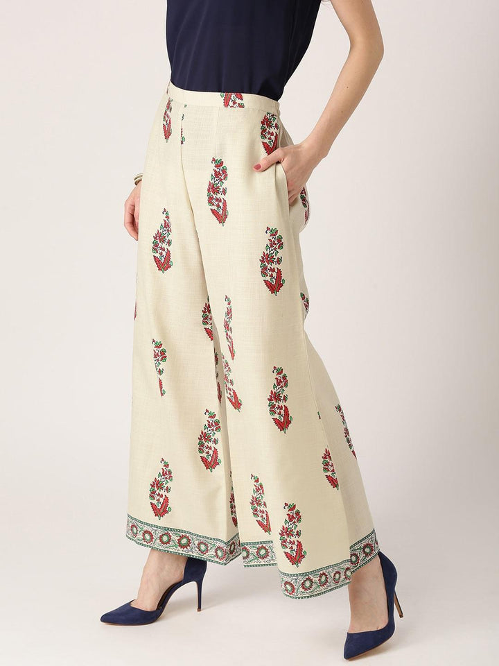 Off White Printed Cotton Palazzos