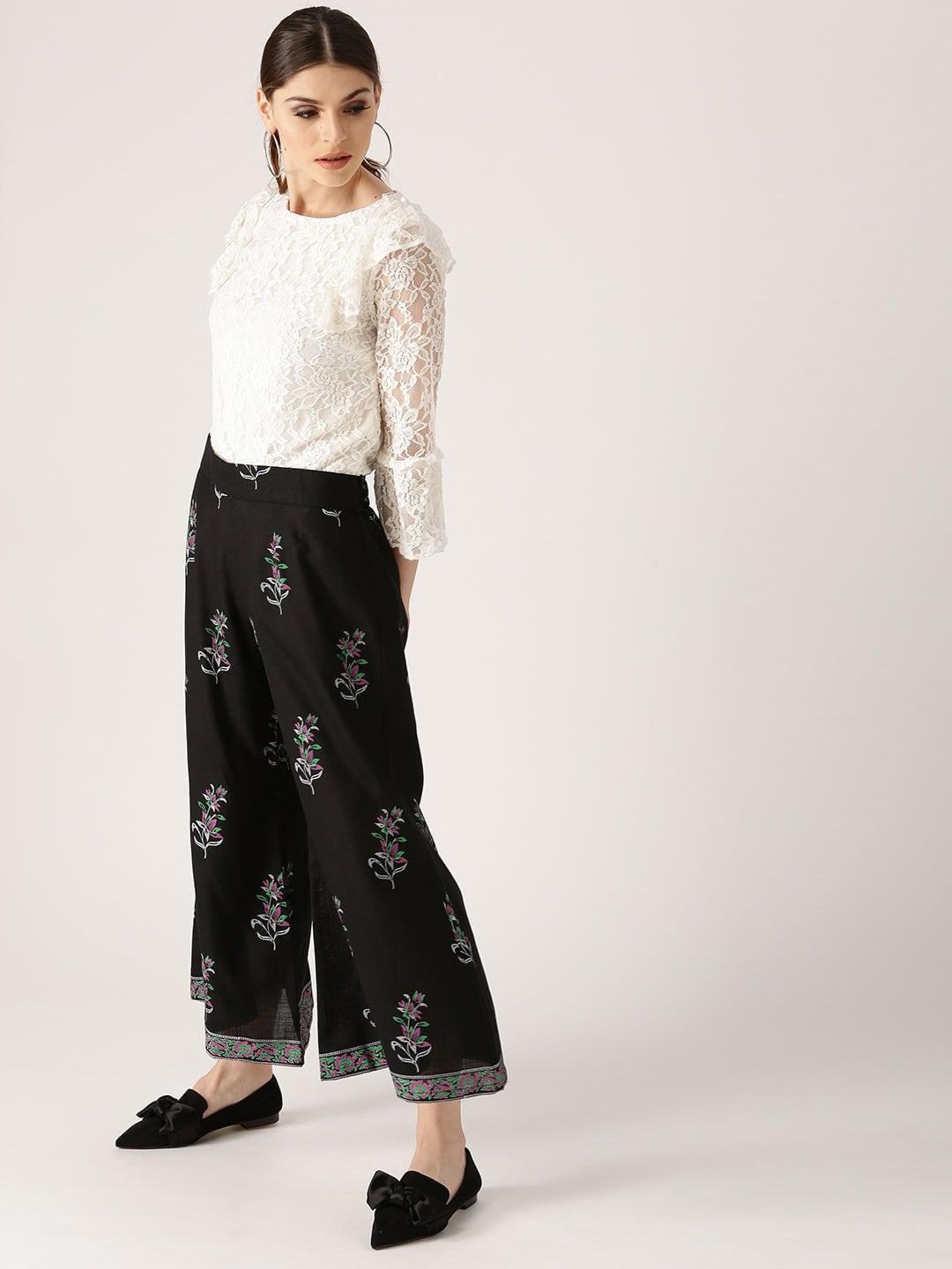 Black Printed Cotton Palazzos - ShopLibas 