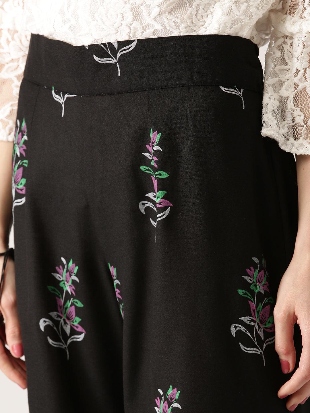Black Printed Cotton Palazzos - ShopLibas 