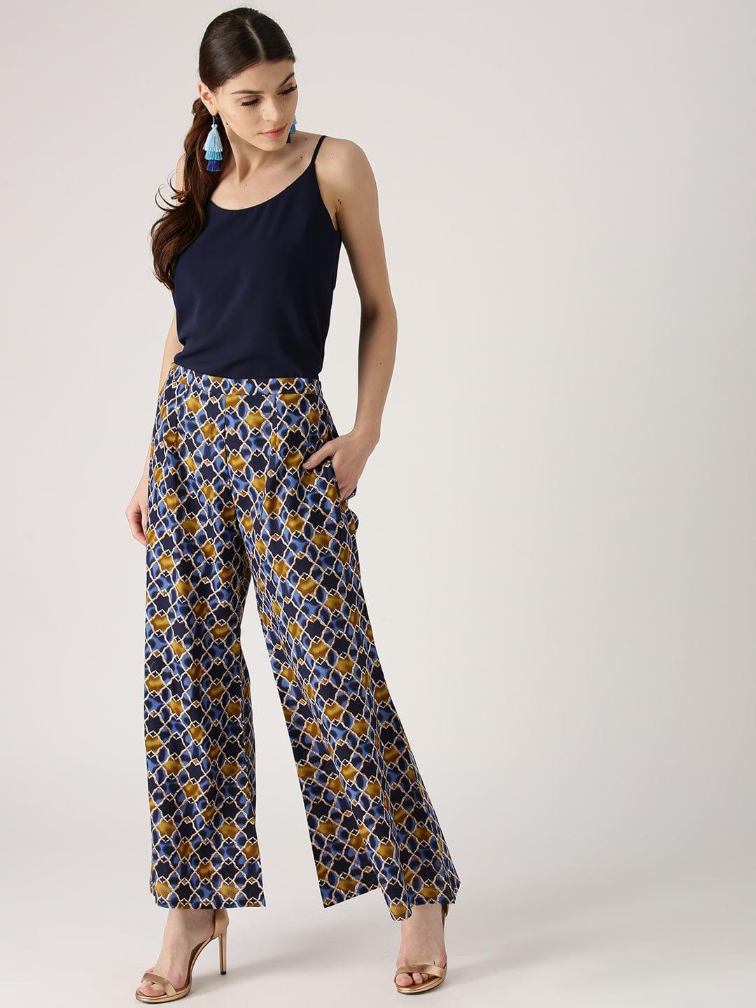 Multicoloured Abstract Cotton Palazzos - ShopLibas