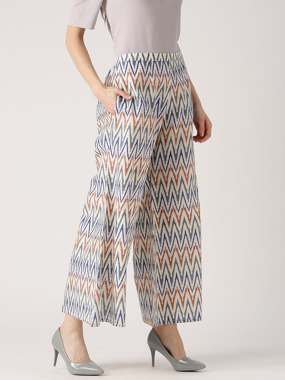 Multicoloured Abstract Cotton Palazzos - ShopLibas 