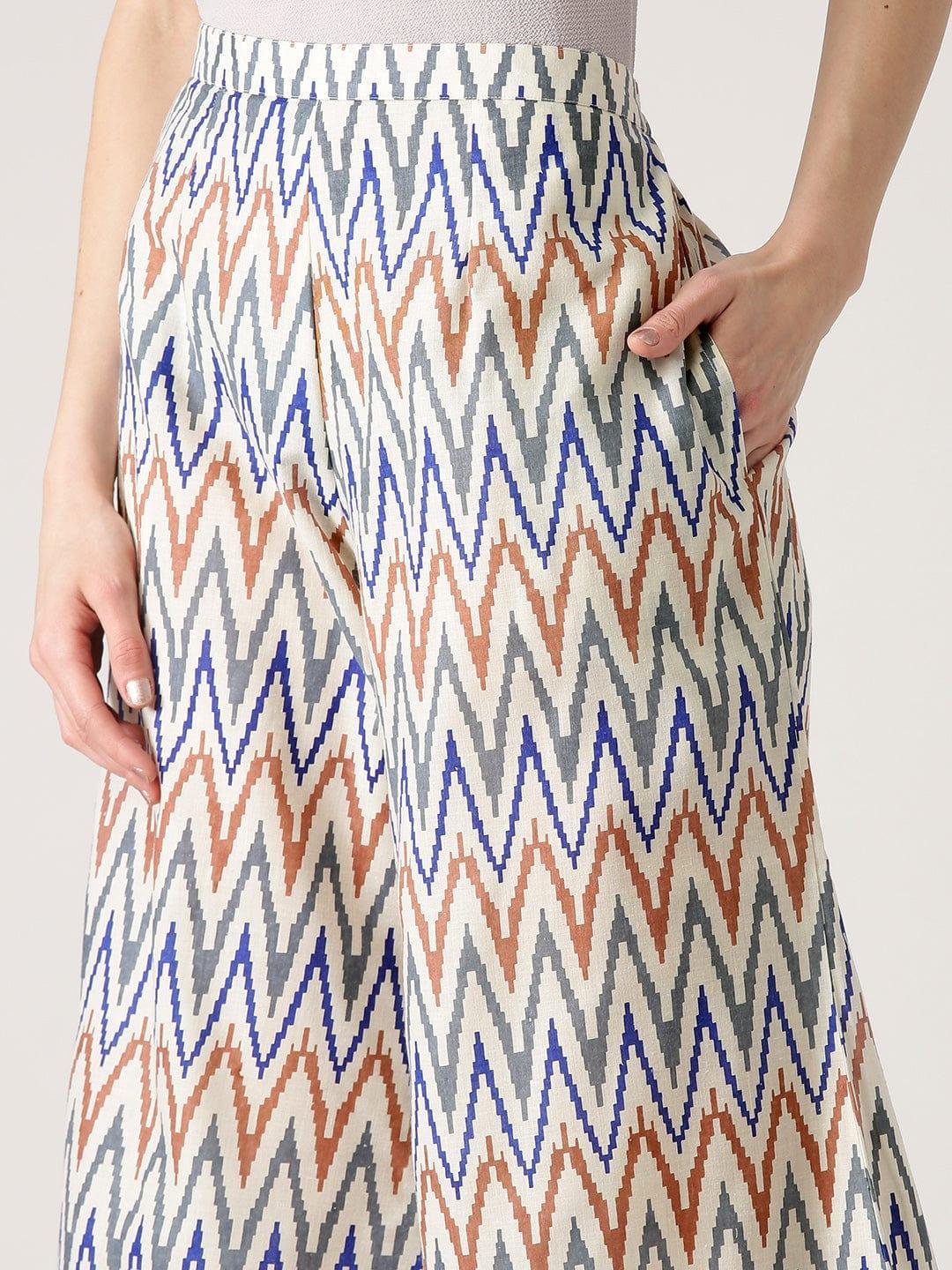 Multicoloured Abstract Cotton Palazzos - ShopLibas 