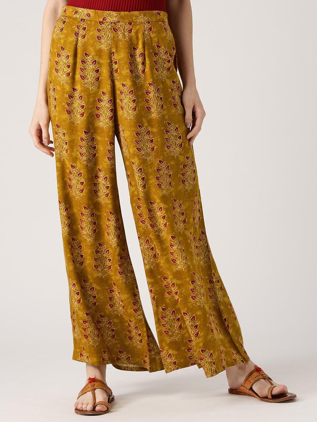 Green Printed Rayon Palazzos - ShopLibas 