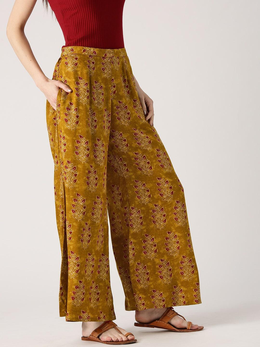 Green Printed Rayon Palazzos - ShopLibas 