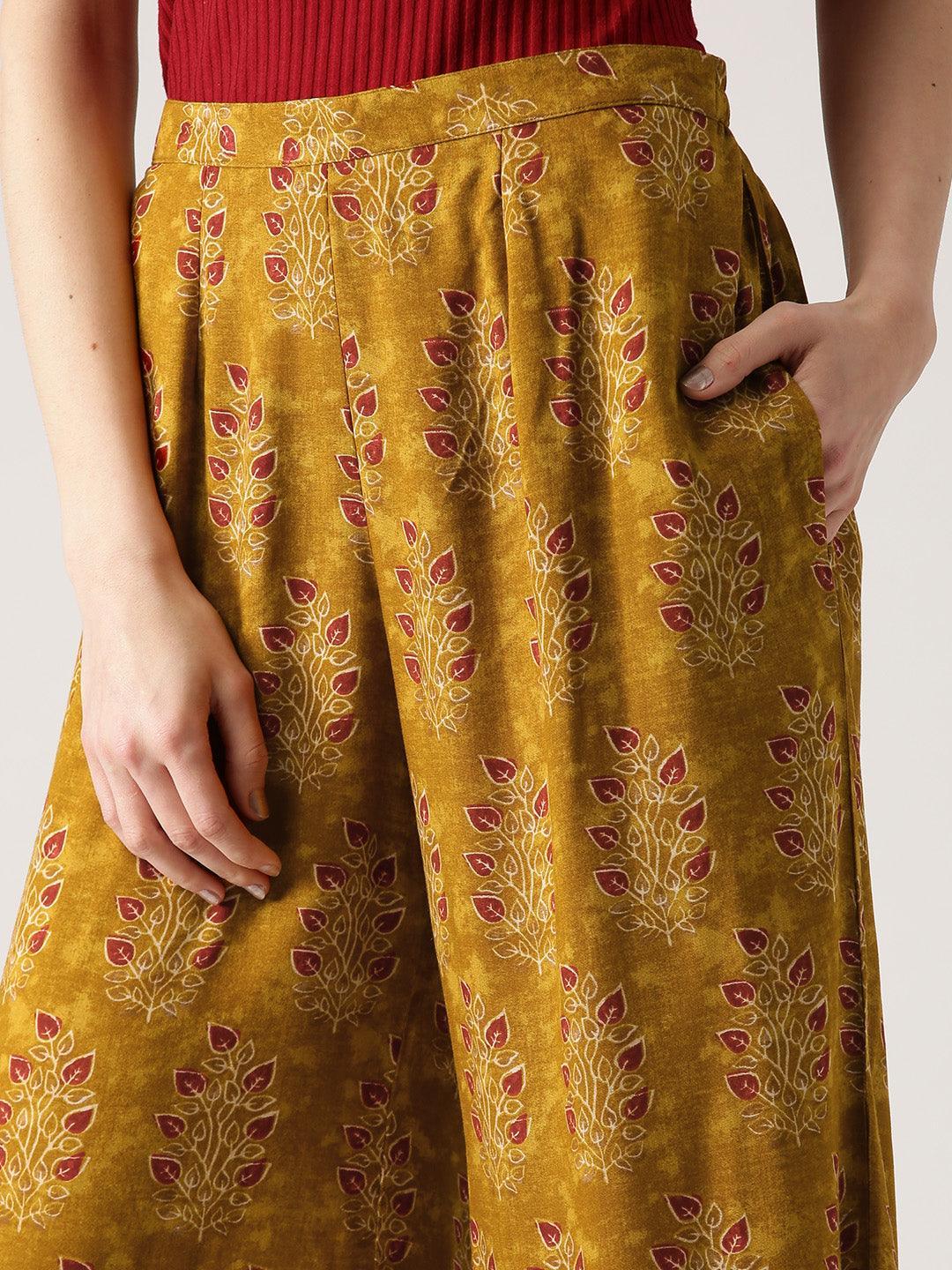 Green Printed Rayon Palazzos - ShopLibas 