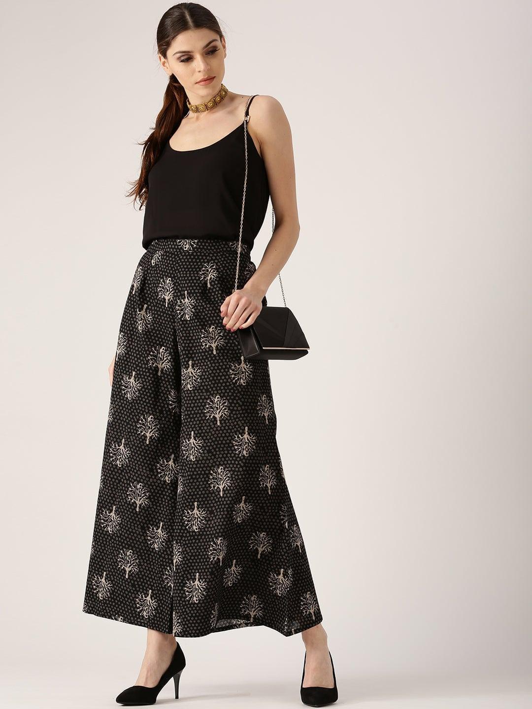 Black Abstract Cotton Palazzos - ShopLibas