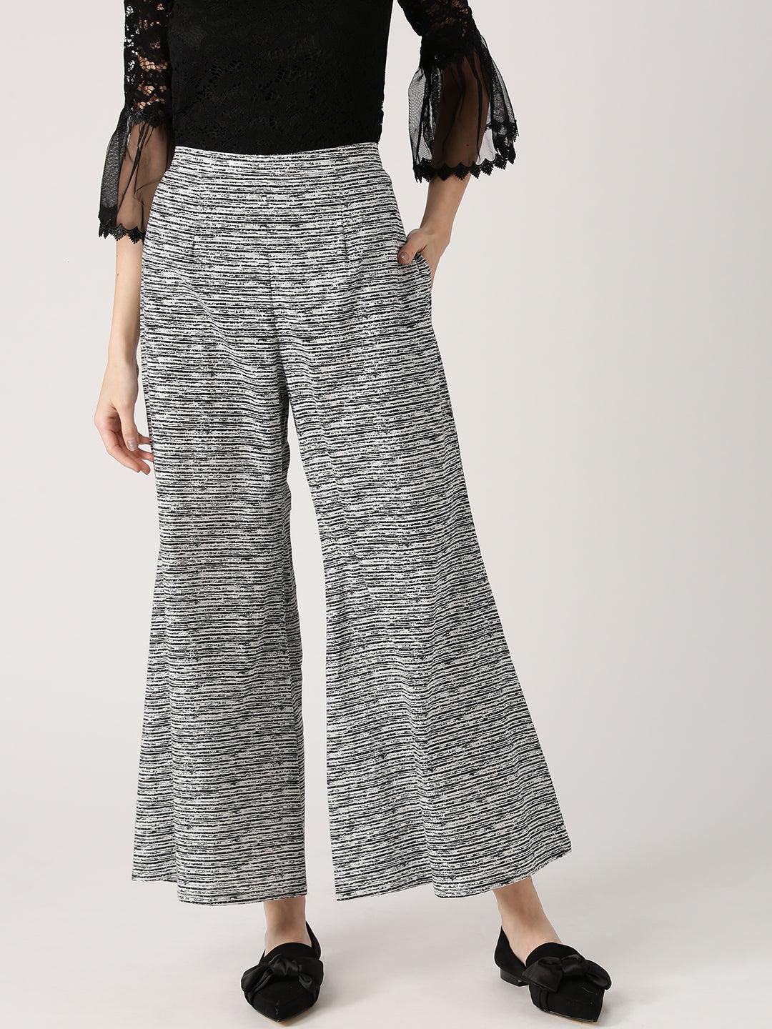 Black Striped Cotton Palazzos - ShopLibas