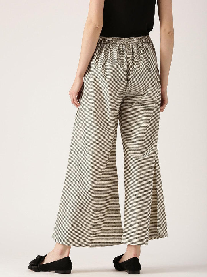 Beige Striped Cotton Palazzos - ShopLibas