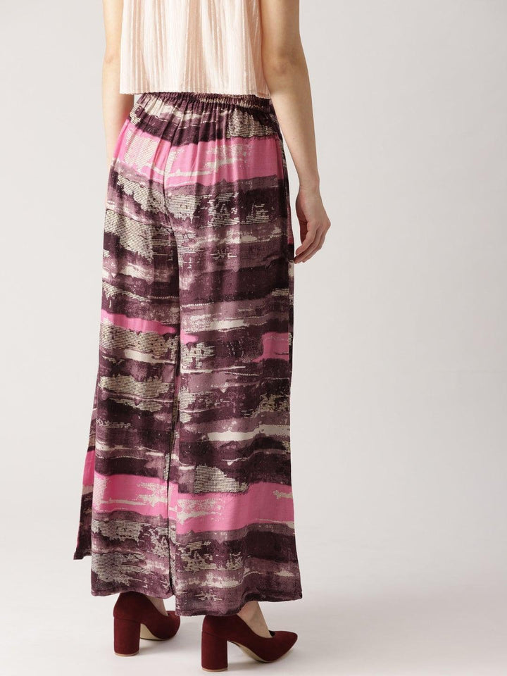 Purple Abstract Rayon Palazzos - ShopLibas