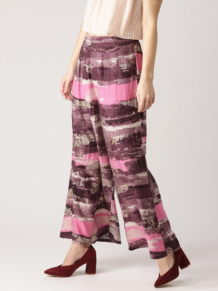 Purple Abstract Rayon Palazzos - ShopLibas