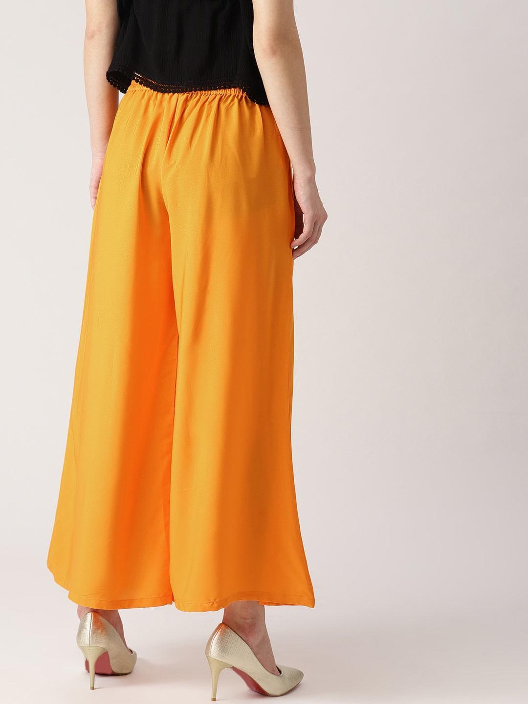 Orange Solid Crepe Palazzos - ShopLibas 