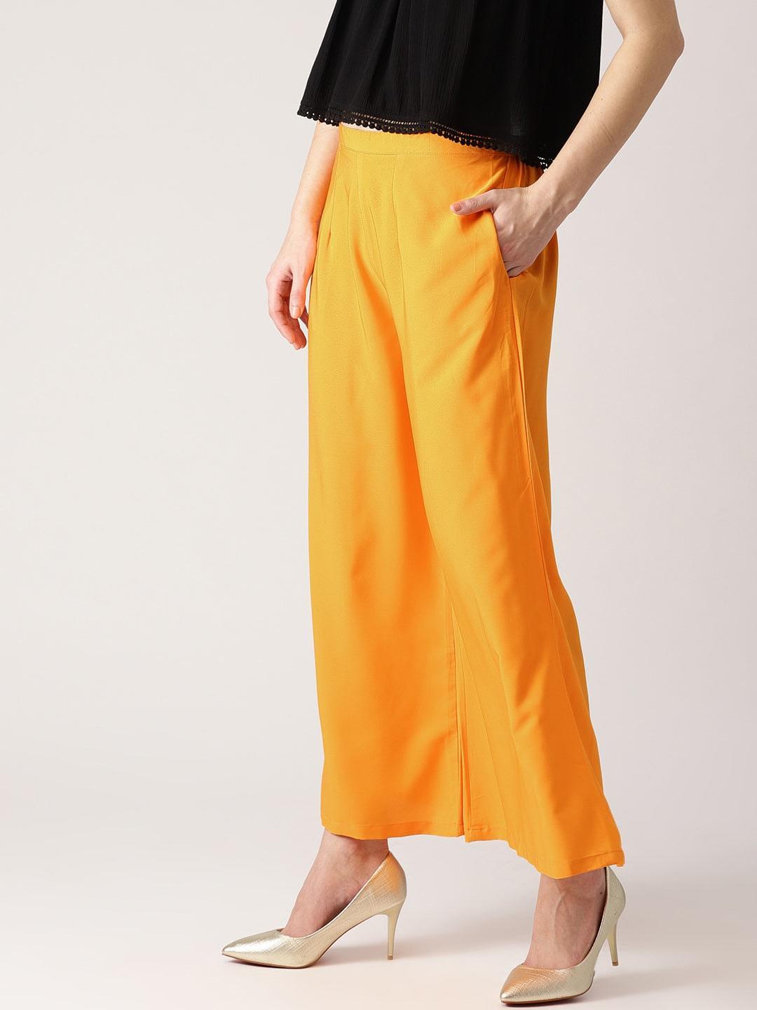 Orange Solid Crepe Palazzos - ShopLibas 