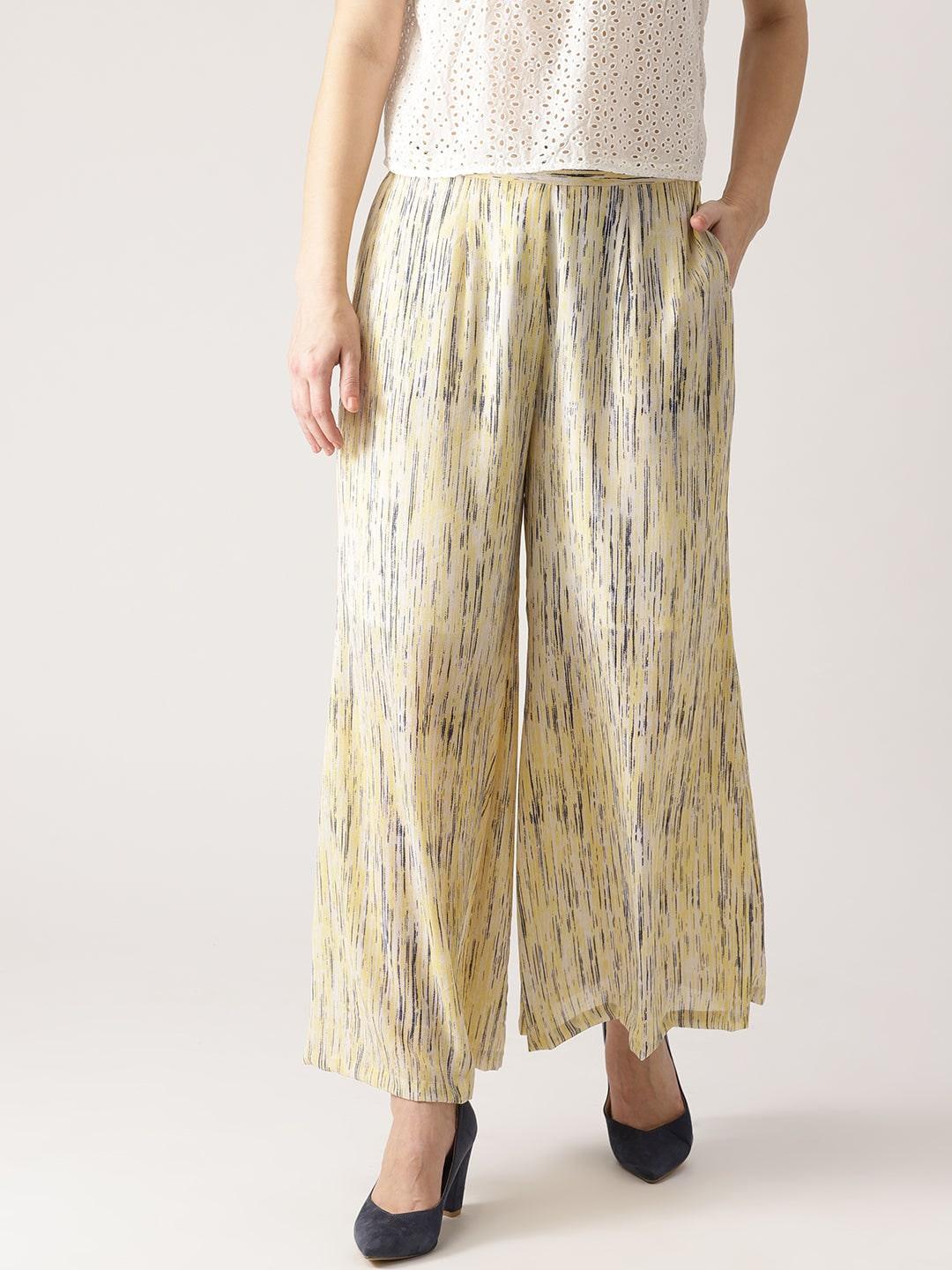 Yellow Striped Georgette Palazzos - ShopLibas