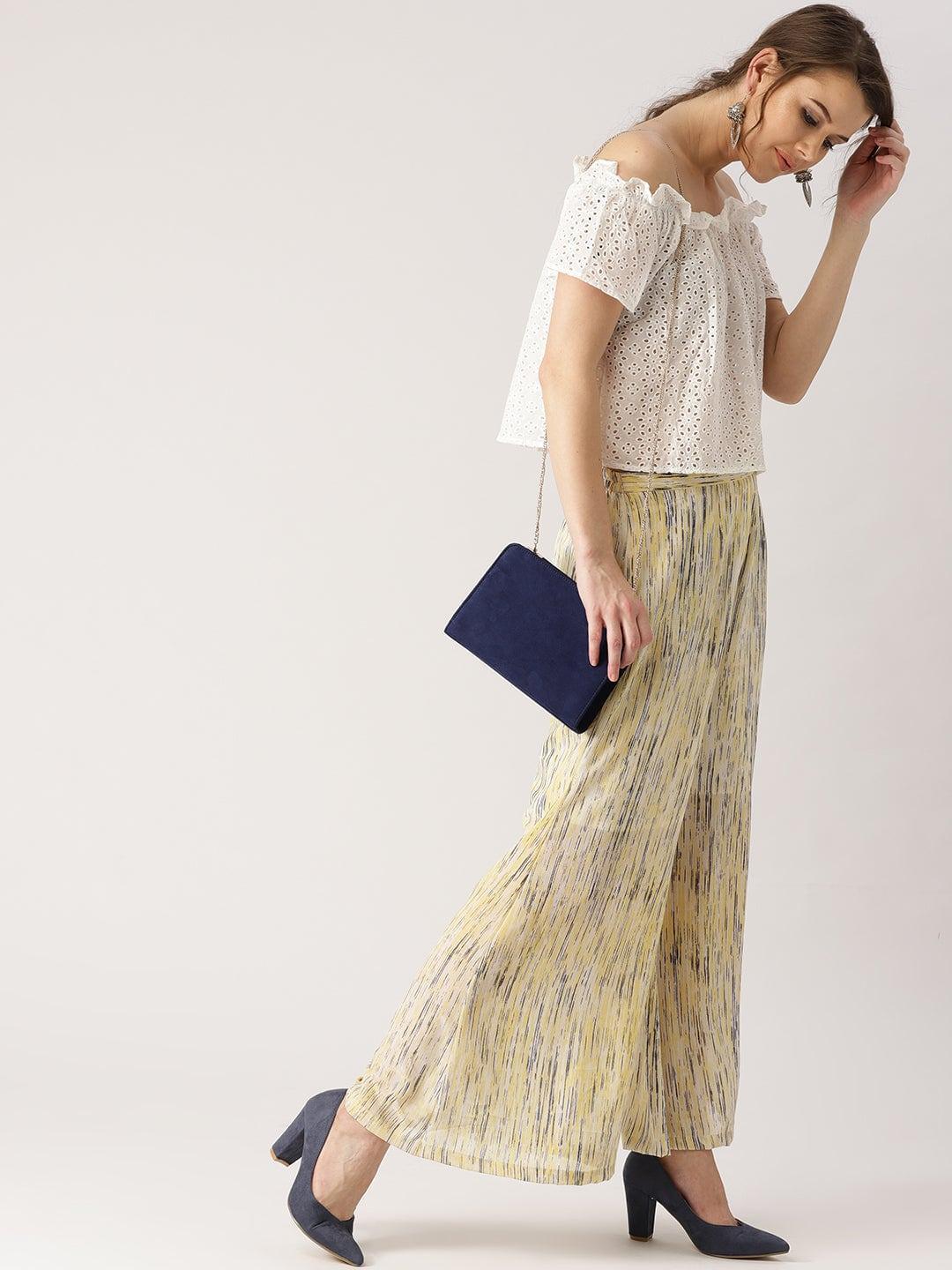 Yellow Striped Georgette Palazzos - ShopLibas