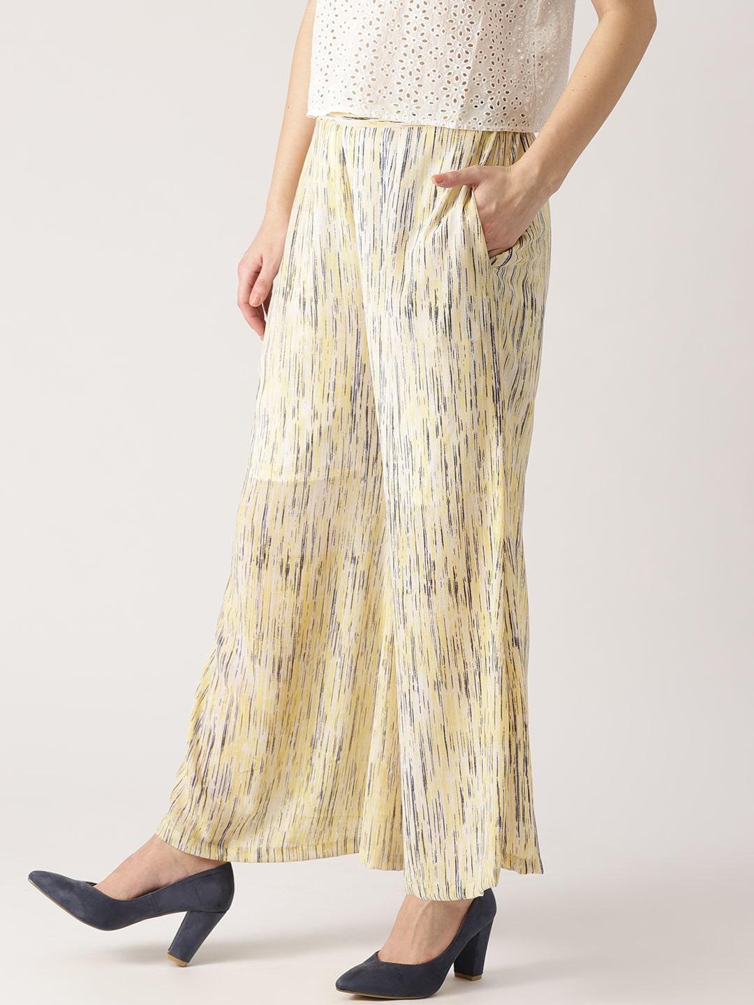 Yellow Striped Georgette Palazzos - ShopLibas