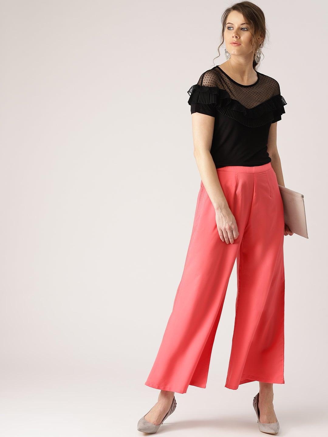Pink Solid Crepe Palazzos - ShopLibas 