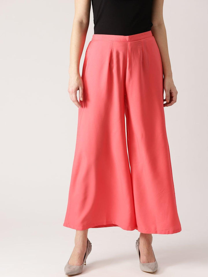 Pink Solid Crepe Palazzos