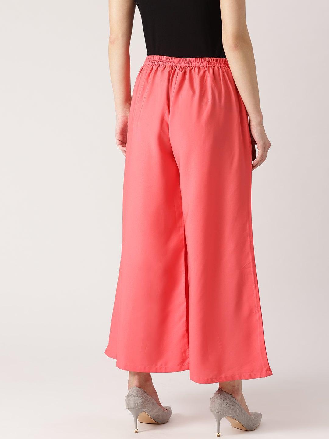 Pink Solid Crepe Palazzos - ShopLibas 