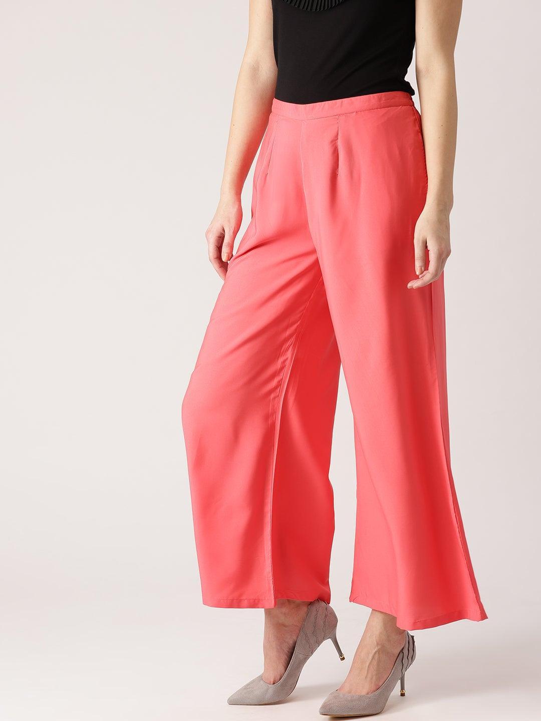 Pink Solid Crepe Palazzos - ShopLibas 