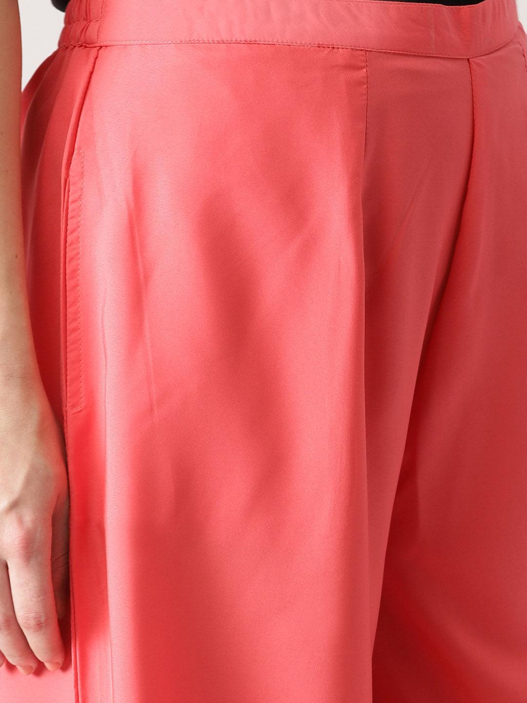 Pink Solid Crepe Palazzos - ShopLibas 