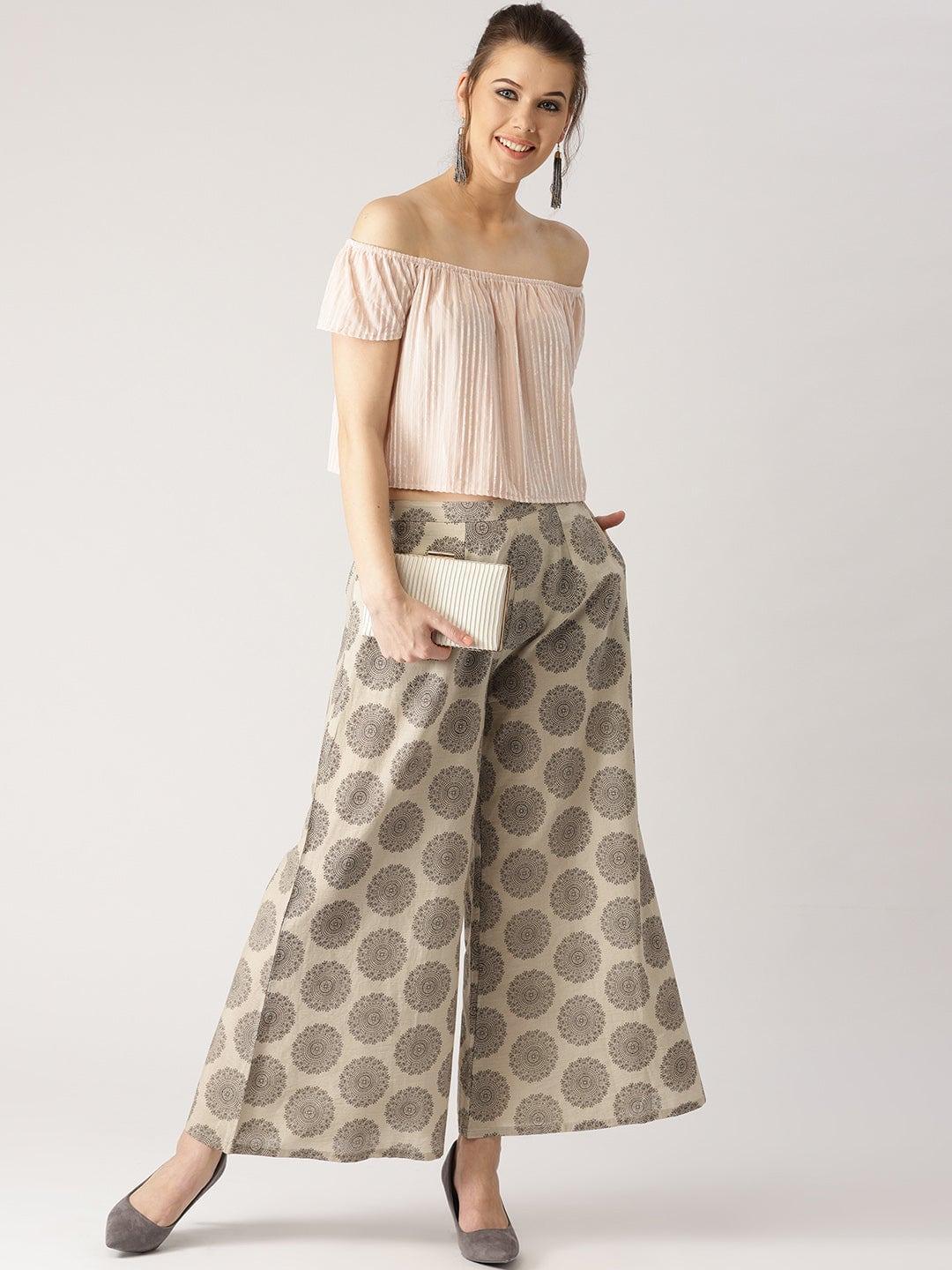 Grey Abstract Cotton Palazzos - ShopLibas 