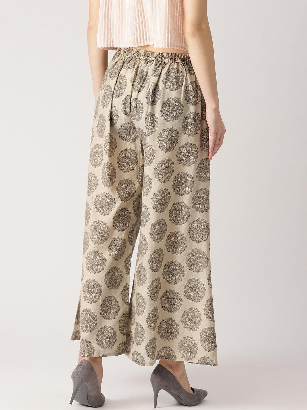 Grey Abstract Cotton Palazzos - ShopLibas 