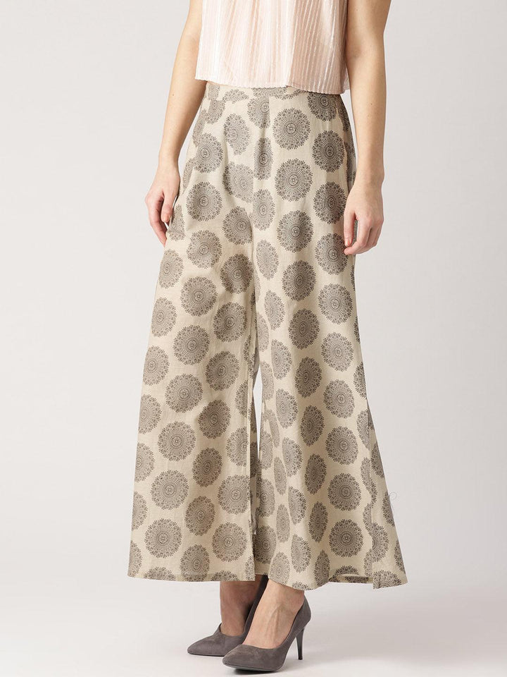 Grey Abstract Cotton Palazzos