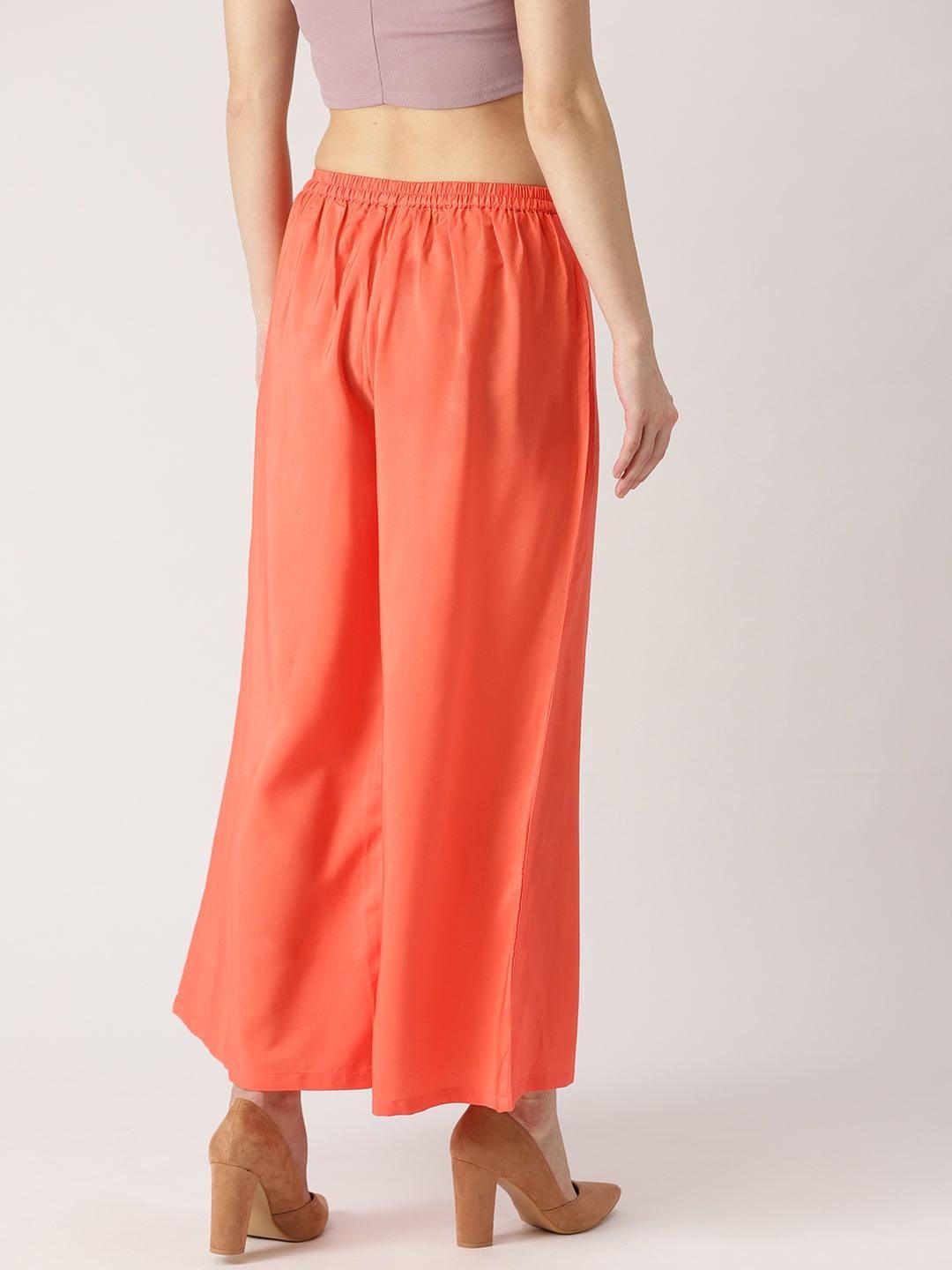Orange Solid Crepe Palazzos - ShopLibas 