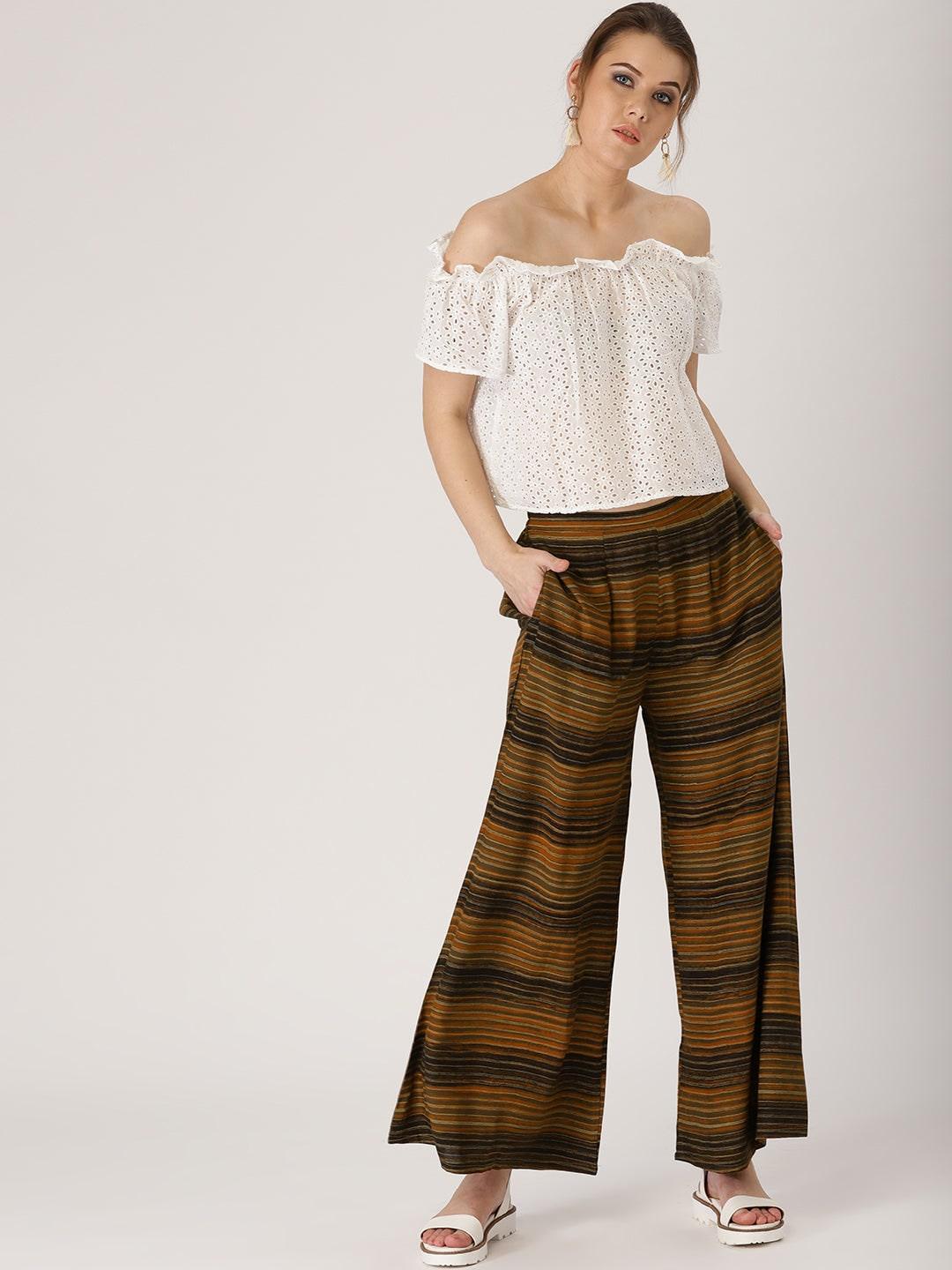 Brown Striped Rayon Palazzos - ShopLibas 