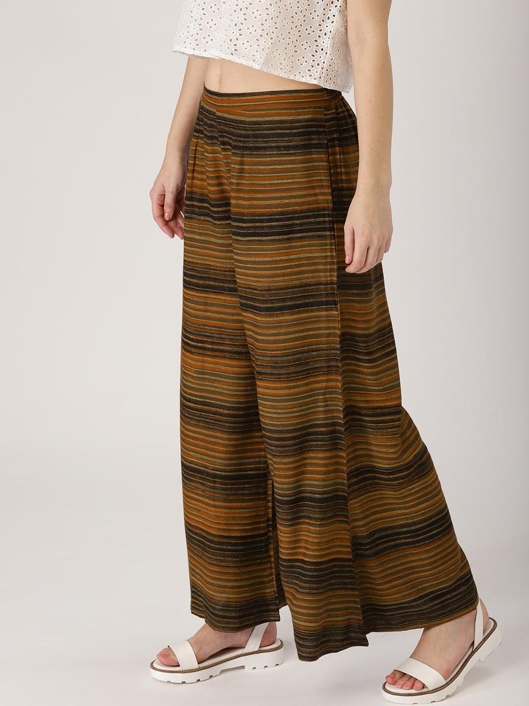 Brown Striped Rayon Palazzos - ShopLibas 