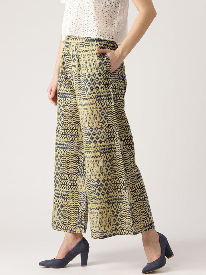 Beige Abstract Cotton Palazzos - ShopLibas