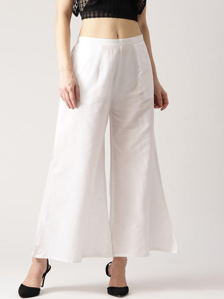 White Solid Cotton Palazzos - ShopLibas