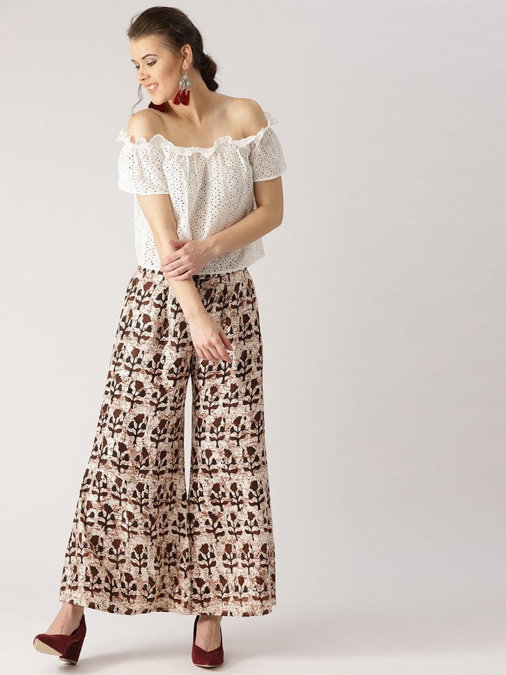 Brown Printed Cotton Palazzos