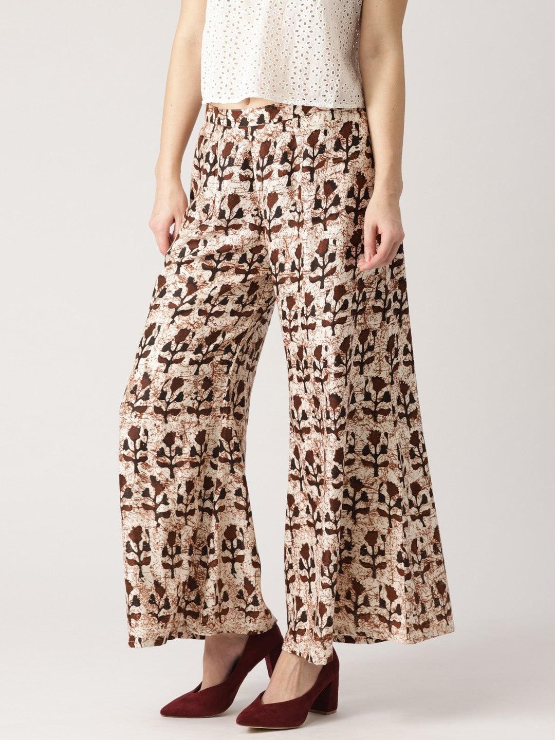 Brown Printed Cotton Palazzos - ShopLibas 