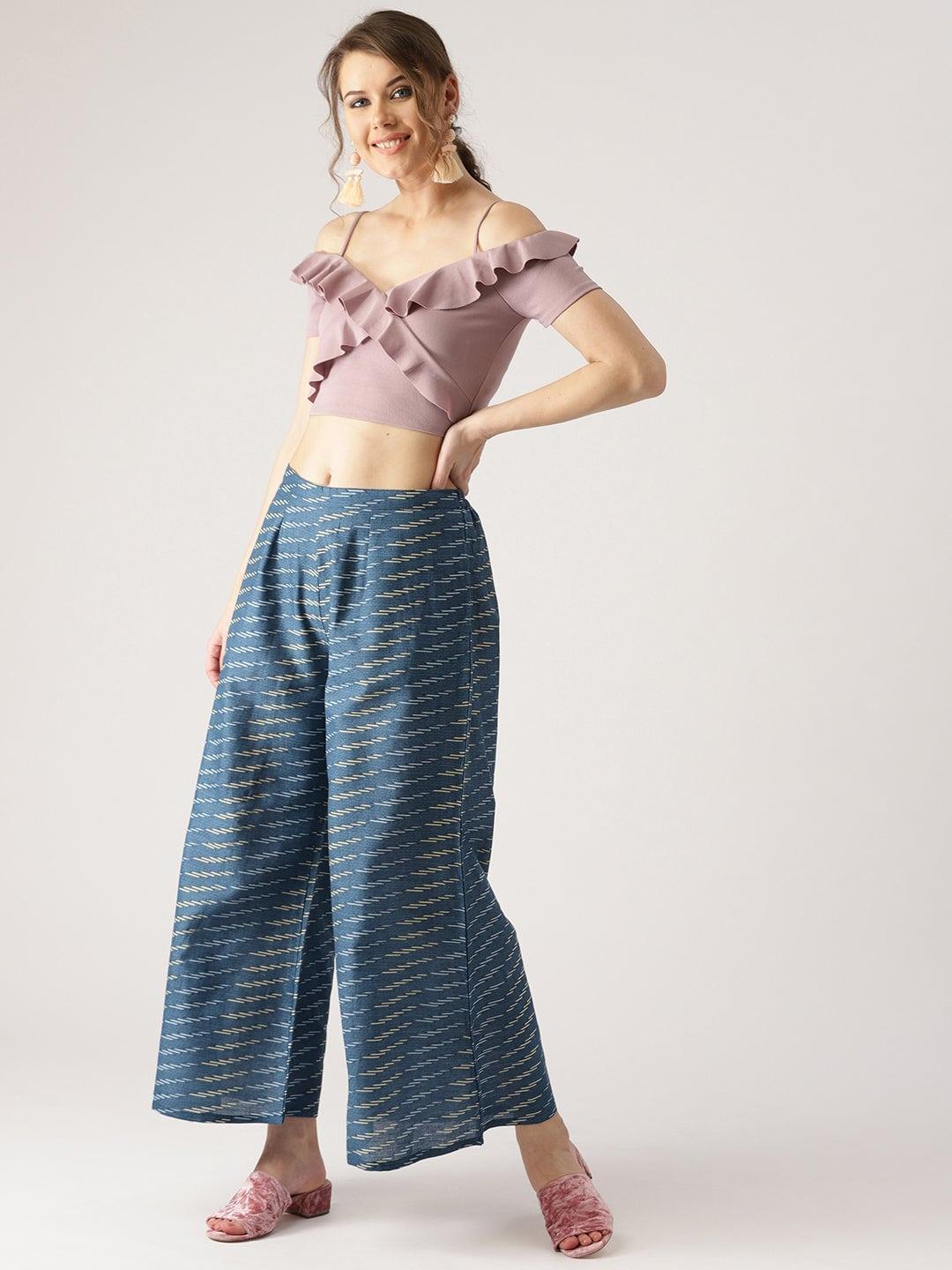 Blue Abstract Cotton Palazzos - ShopLibas