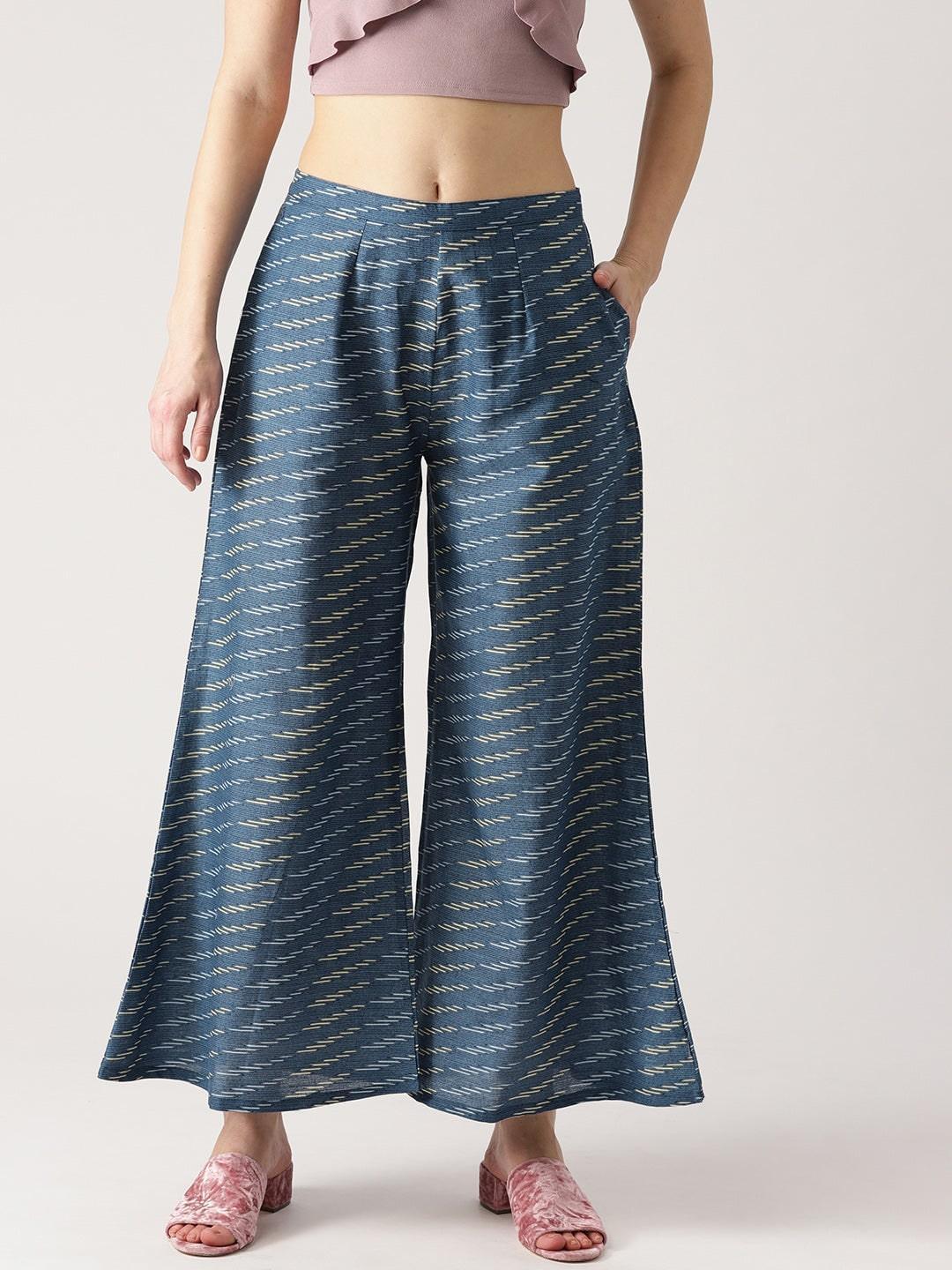 Blue Abstract Cotton Palazzos - ShopLibas