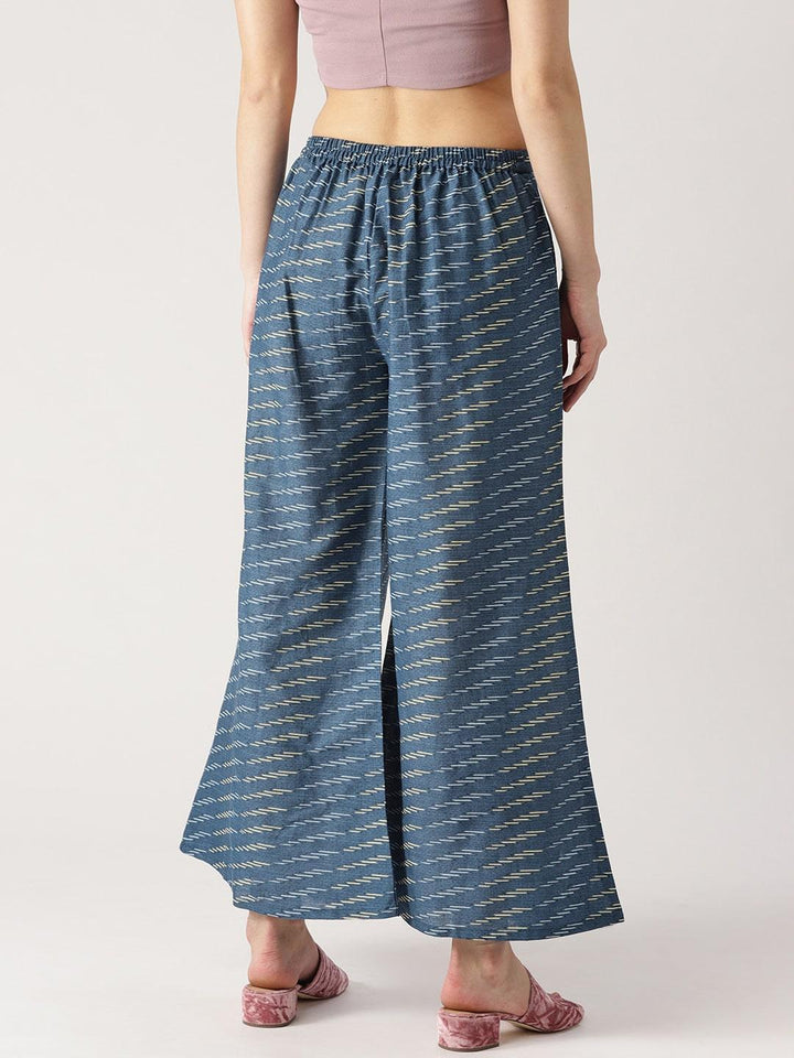 Blue Abstract Cotton Palazzos - ShopLibas