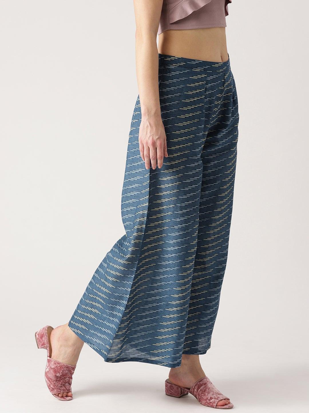 Blue Abstract Cotton Palazzos - ShopLibas