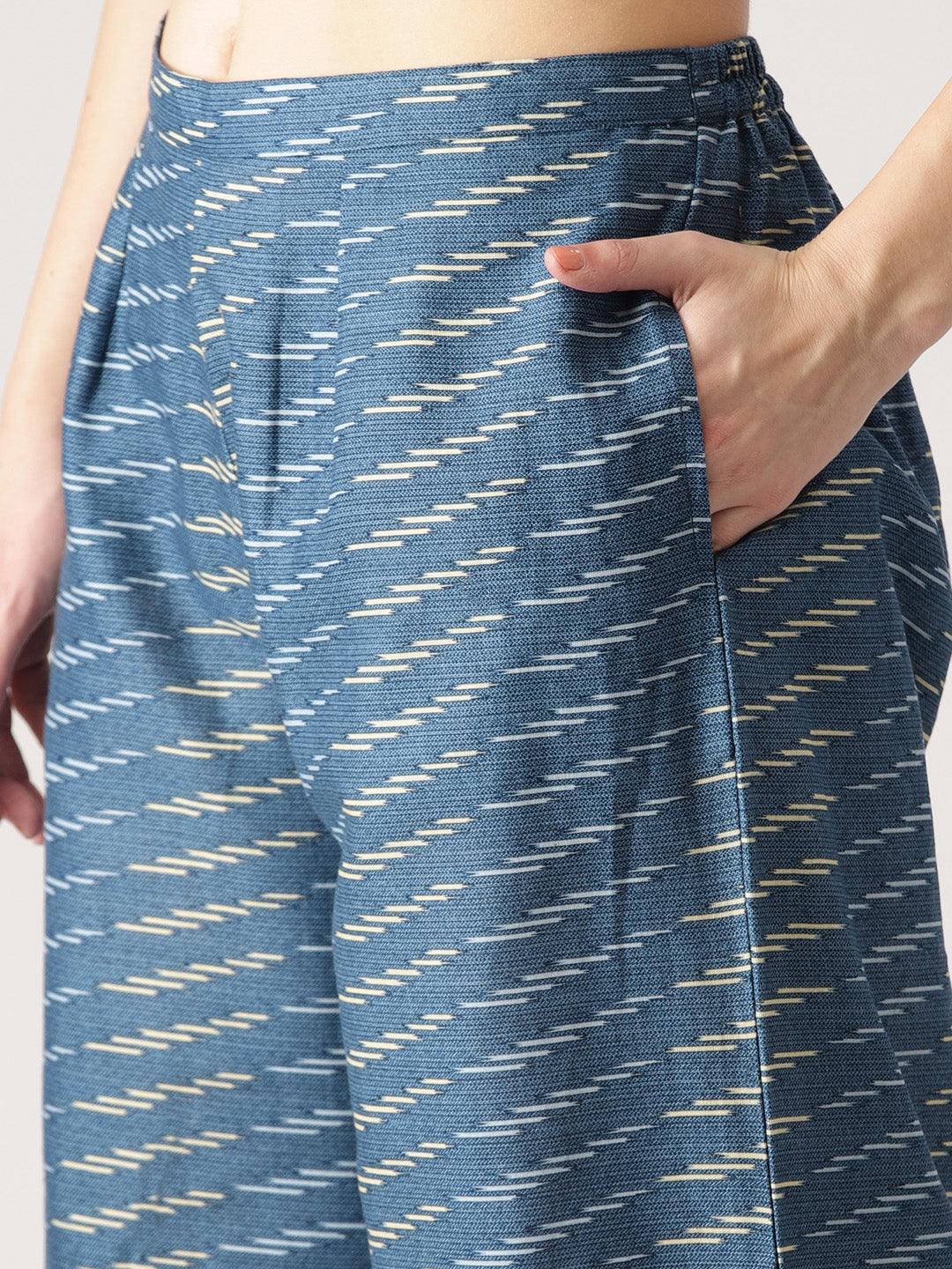 Blue Abstract Cotton Palazzos - ShopLibas