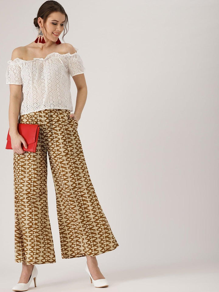 Brown Abstract Cotton Palazzos - ShopLibas