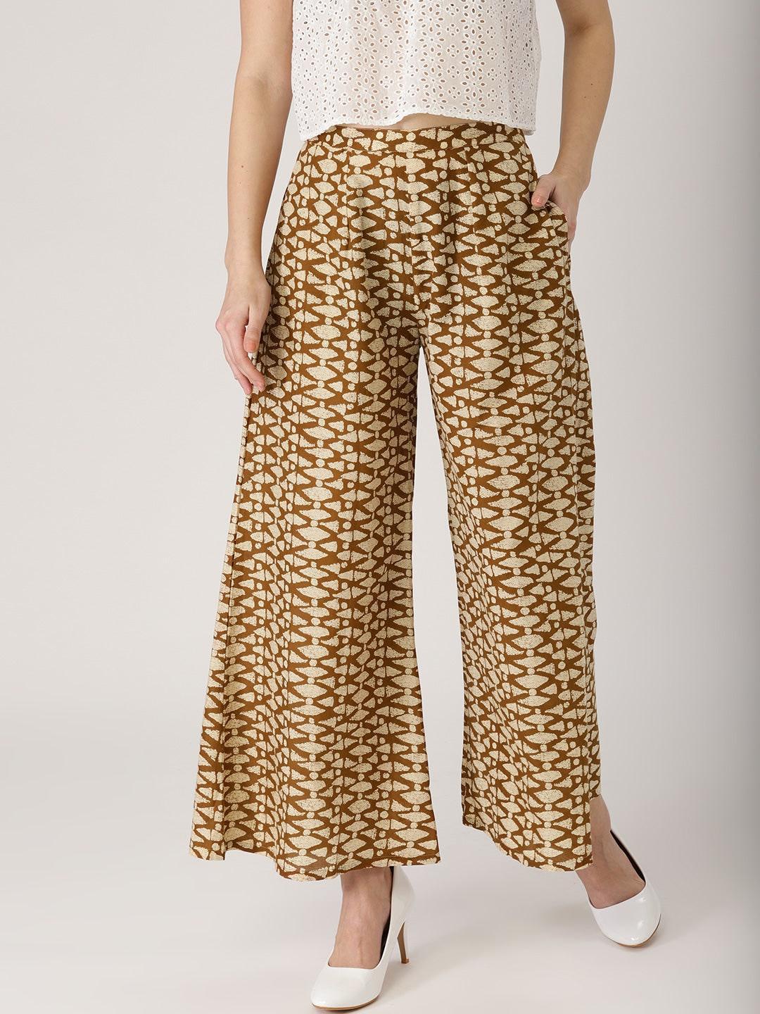 Brown Abstract Cotton Palazzos - ShopLibas